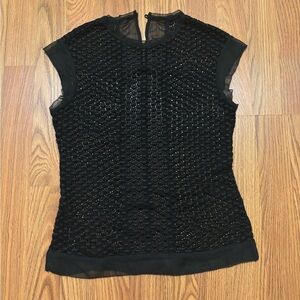 Karen Millen Black Textured Cap Sleeve Top